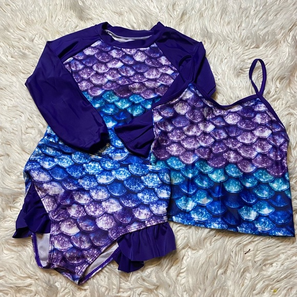 swimsobo Girls 3-Piece Swimsuit 3 Piece Long Slv Rashguard Bikini 8 - Picture 6 of 7